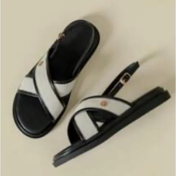 Black and Off white Women's Sandals - Picture 2 of 6